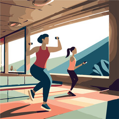 A woman and a girl regular exercise routine at home, staying active even in the comfort of one's own space and promoting physical fitness and active lifestyles