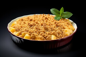 Professional food photography of apple crumble