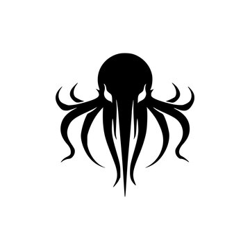 simple cthulhu monster black color logo vector illustration template design