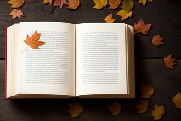 Naklejka na ściany i meble A book s pages rustling into a flurry of autumn leaves