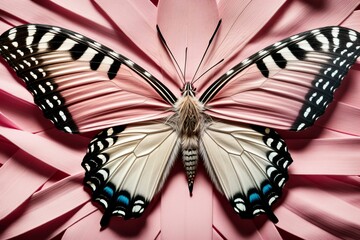 A butterfly with wings patterned like a pink ribbon