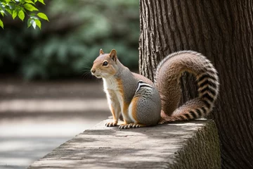 Foto op Canvas A campus squirrel darting blending the wild with academia © Pixloom