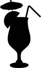 Vector shape of cocktail glass with lemon drink. 
Vector illustration of lemonade with cocktail umbrella, lemon slice and straw. Image of summer cocktail glass with lemon drink in vector. 