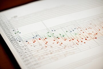 A music note on a sheet transforming into a symphony of colors