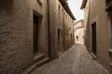 Fototapeta na wymiar A narrow stone lined alley in an ancient village
