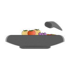 Vector of an object called a mortar or pestle with rica tomatoes and onions on top and this object is used by Indonesians to pound spices