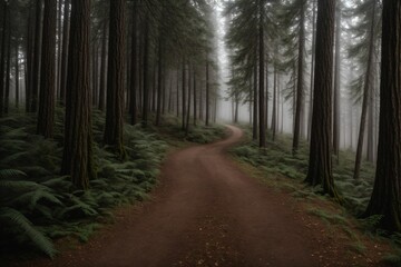 Obraz premium A trail leading into a dense foggy forest