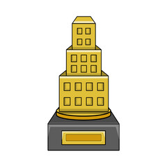 golden trophy vector design with three storey building concept and for urban related awards