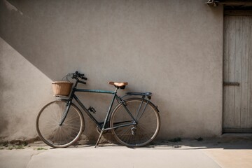 Fototapeta na wymiar An old bicycle leaning against a rustic wall