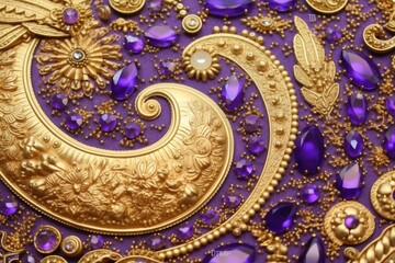 Obraz na płótnie Canvas The purple swirl design is stunning. paintings in the Eastern style are wonderful. style that is new. These amazing pieces of art are decorated with vibrant colors and golden glitter. outstanding