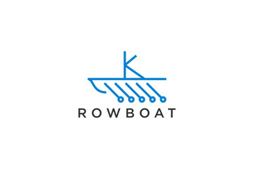 Rowboat K initial letter logo design paddle circuit technology icon symbol