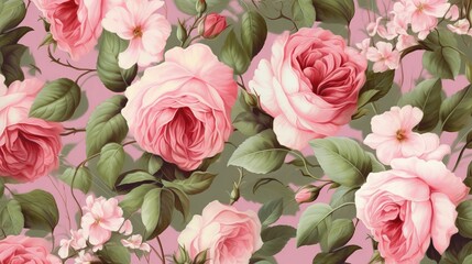 Beautiful seamless rose flower pattern with different flowers. Vector illustration. Painting of  beautiful vibrant blooming flowers on a dark background.