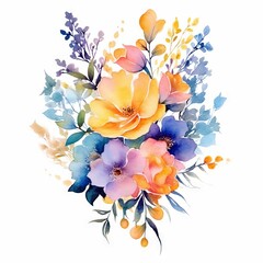 Fototapeta premium Beautiful watercolor bouquet. Vector image of nice colorful summer flowers on a white background. Bright spring flowers painting.