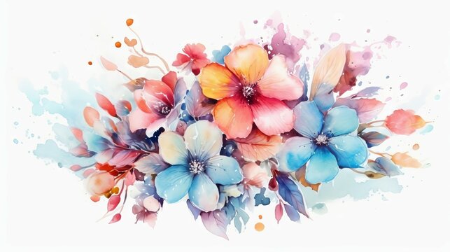 Beautiful watercolor bouquet. Vector image of nice colorful summer flowers on a white background. Bright spring flowers painting.