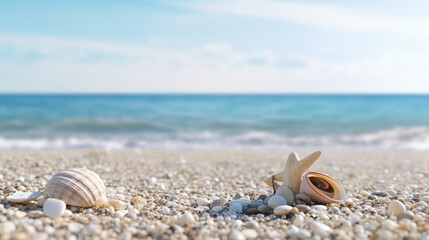 shells on the beach HD 8K wallpaper Stock Photographic Image