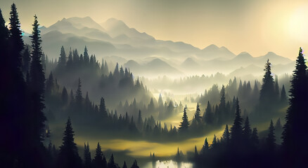 amazing landscape full of tall pines