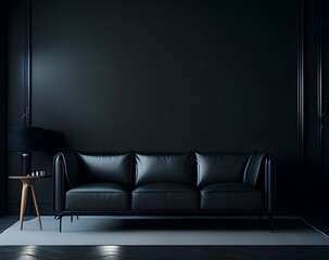 3 d illustration of dark room with black armchair and empty floor background