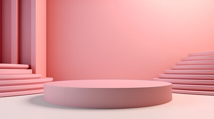 Abstract minimal scene with geometric shapes. Cylindrical podiums are creamy pink in color. Abstract background. A stage for the demonstration of cosmetics. Showcase. 3d render