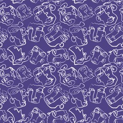 Abstract line art portraits seamless faces pattern for wallpaper and fabrics and textiles and packaging and linens