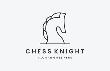 Chess Horse Logo Line Design. Chess Knight Horse linear logo