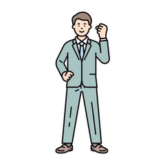 Obraz premium ガッツポーズをするスーツを着た男性のビジネスパーソンのイラスト素材