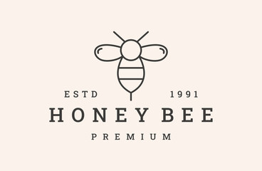 Honey bee logo vector icon illustration hipster vintage retro 