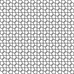 Fototapeta premium Monochrome ornamental texture with smooth linear shapes, zigzag lines, lace pattern. Abstract geometric black and white pattern for web page, textures, card, poster, fabric, textile.