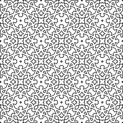  Monochrome ornamental texture with smooth linear shapes, zigzag lines, lace pattern. Abstract geometric black and white pattern for web page, textures, card, poster, fabric, textile.