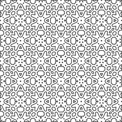  Monochrome ornamental texture with smooth linear shapes, zigzag lines, lace pattern. Abstract geometric black and white pattern for web page, textures, card, poster, fabric, textile.