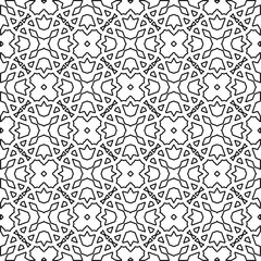  Monochrome ornamental texture with smooth linear shapes, zigzag lines, lace pattern. Abstract geometric black and white pattern for web page, textures, card, poster, fabric, textile.