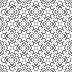  Monochrome ornamental texture with smooth linear shapes, zigzag lines, lace pattern. Abstract geometric black and white pattern for web page, textures, card, poster, fabric, textile.