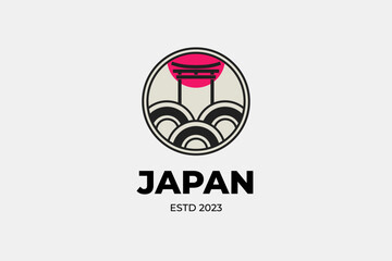 Japan vintage logo with sea and torii ornament