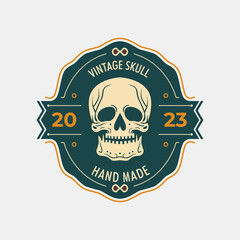 Skull vintage emblem logo, labels, badges, logos. Plated. Text on a separate layer. Isolated on a white background. Vector illustration