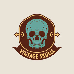 Vintage skull logo, label, badge, logo. Plated. Text on a separate layer. Vector illustration.