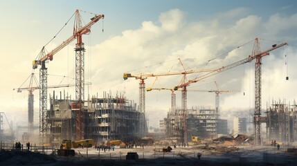 construction site with cranes, generative ai