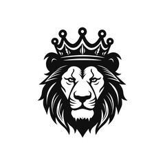Obraz premium Minimalist vector of lion head with crown.