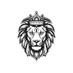 Obraz premium Minimalist vector of lion head with crown.