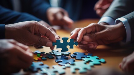 People holds in hand a jigsaw puzzle. Business solutions, success and strategy, generative ai