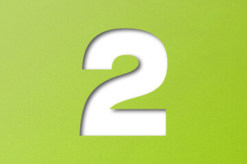 number cut paper 2 green isolated on transparent background