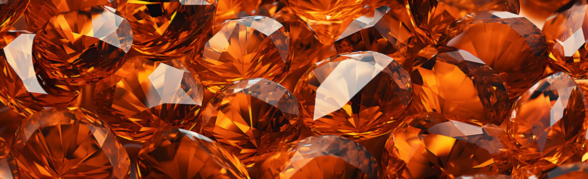 Orange Diamond texture, iridescent texture, faceted gem crystal refractions panorama background