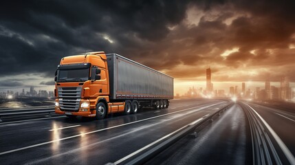 Fototapeta na wymiar Truck on the road, Logistics import export, truck transport container on highway, with generative ai