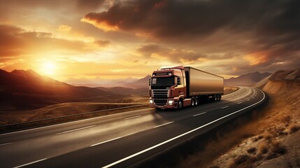 Truck and highway, transportation and logistic background - obrazy, fototapety, plakaty
