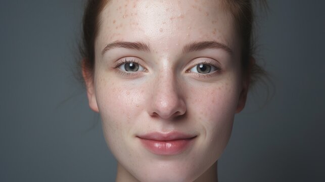 Woman with acne skin problem with hormonal acne, close up. Hormonal acne, adult acne face before photo. Matching after photo with clear skin, retouched skin, available, with generative ai