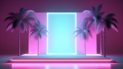 Tropical pink neon mockup. AI Generation 