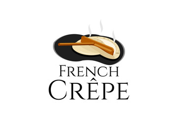 French Crepe or cr&ecirc;pes logo vector illustration. vector logo for crepe vendor, food stall, and food stand.