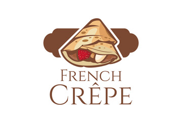 French Crepe or crêpes logo vector illustration. vector logo for crepe vendor, food stall, and food stand.