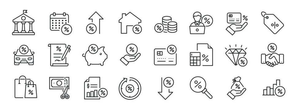 Loan and credit line icons. Editable stroke. For website marketing design, logo, app, template, ui, etc. Vector illustration.