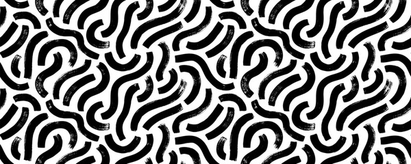 Abstract organic bold lines seamless pattern. Brush drawn black squiggles, thick curved brush strokes. Fun vector seamless pattern with wavy lines. Creative doodle organic bold strokes.