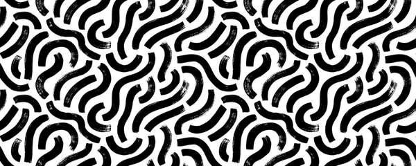 Fototapeta premium Abstract organic bold lines seamless pattern. Brush drawn black squiggles, thick curved brush strokes. Fun vector seamless pattern with wavy lines. Creative doodle organic bold strokes.