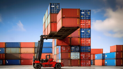 Fototapeta premium Crane lifting up container in yard,ai generater.